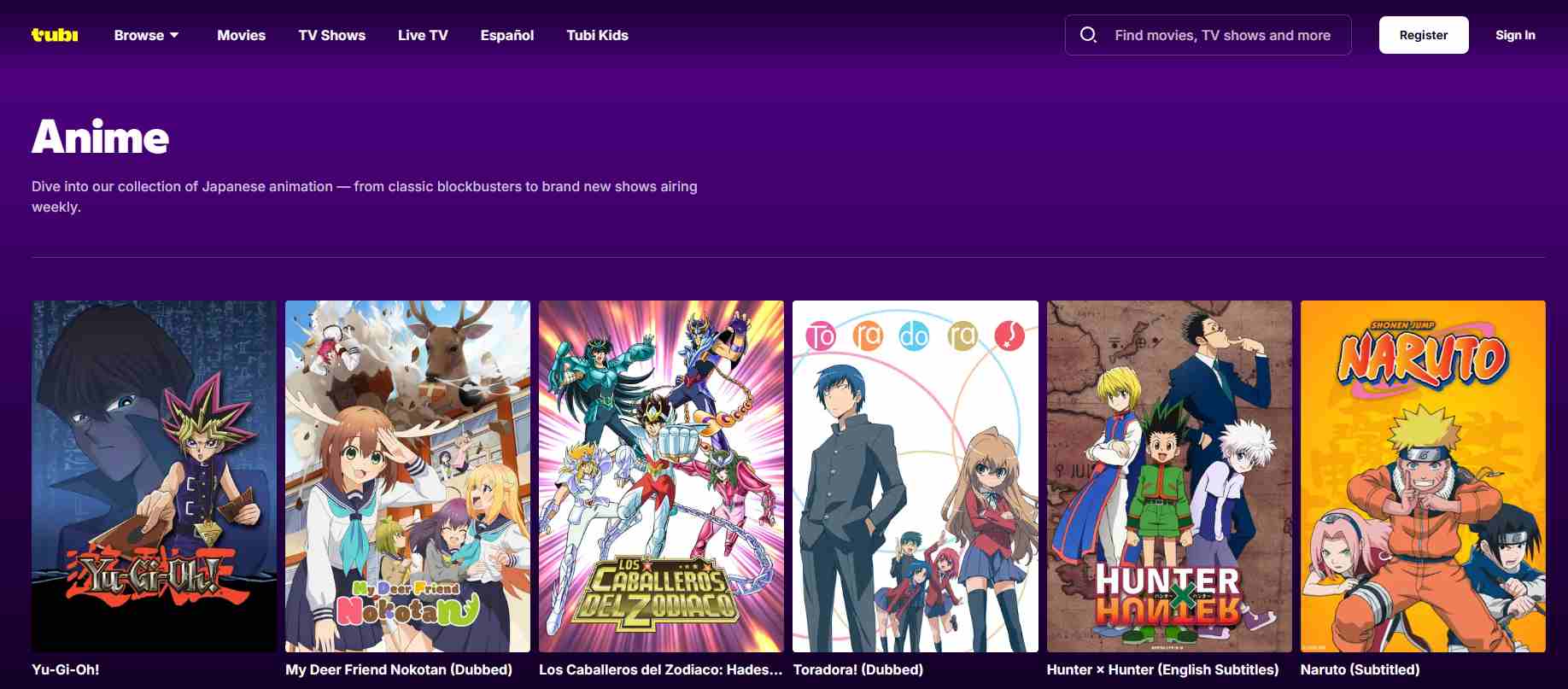 tubi tv anime best free anime website