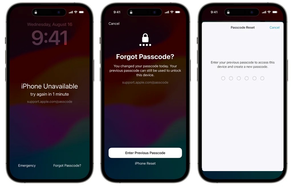 restablecer código de acceso en iphone 16 no disponible