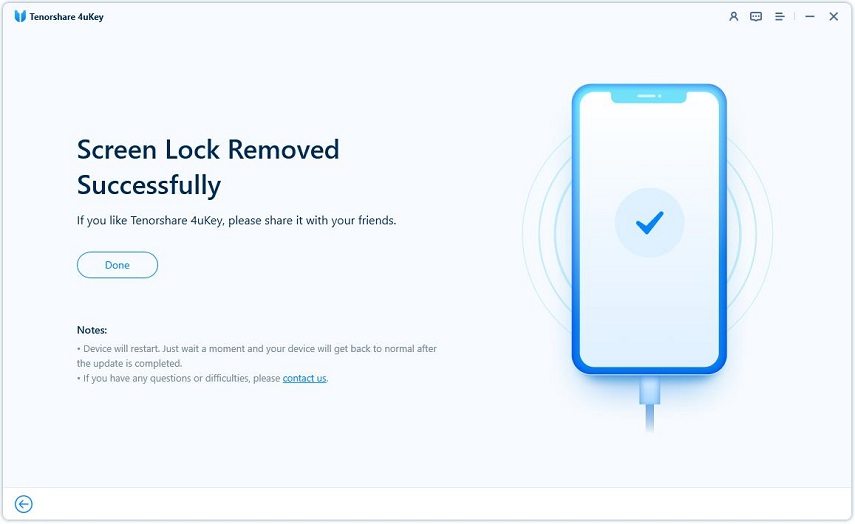 eliminar código exitosamente con tenorshare 4ukey