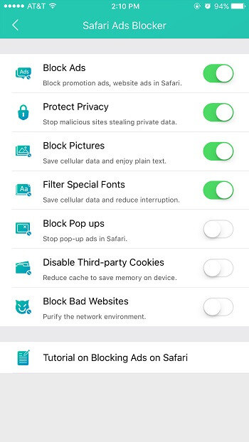 enable blocking bad websites in icarefone app