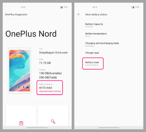 how to check battery health in oneplus