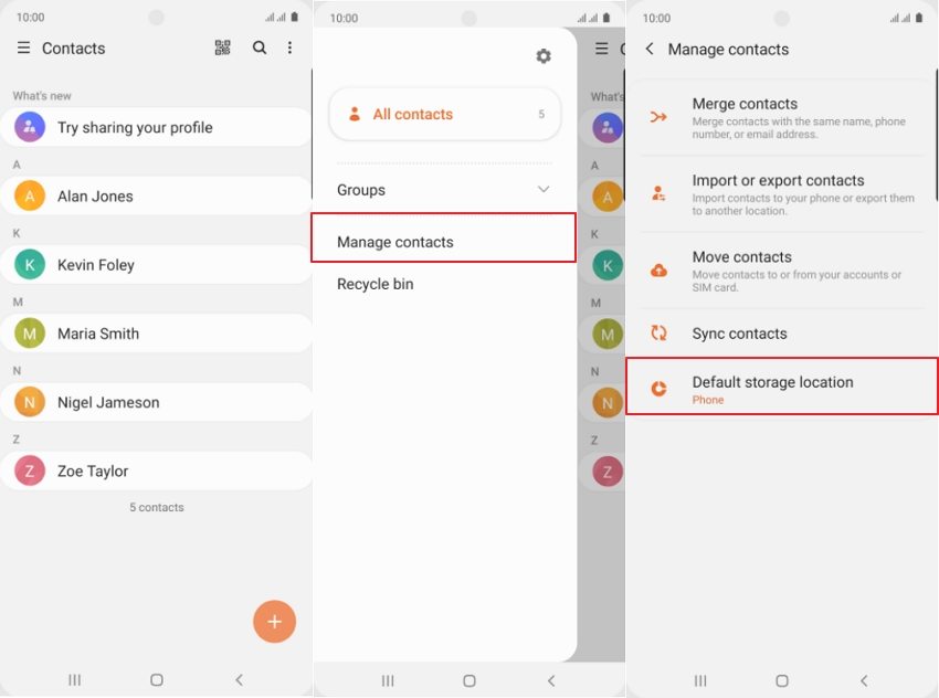 where are contacts stored on android galaxy s7