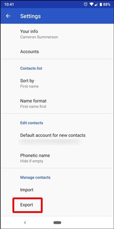 where are contacts stored on android galaxy s6