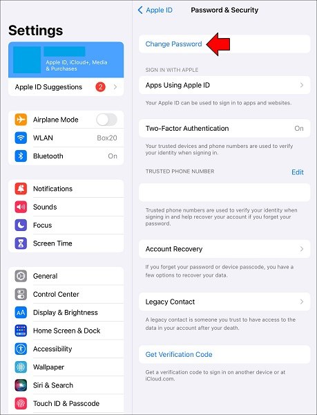 change apple id password on ipad