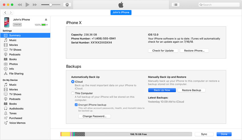 backup iPhone in iTunes