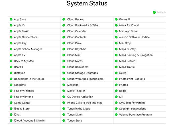 Überprüfen Sie den Serverstatus von Apple