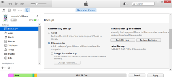 backup contacts using itunes