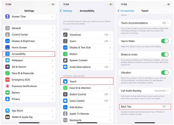 check iphone back tap settings