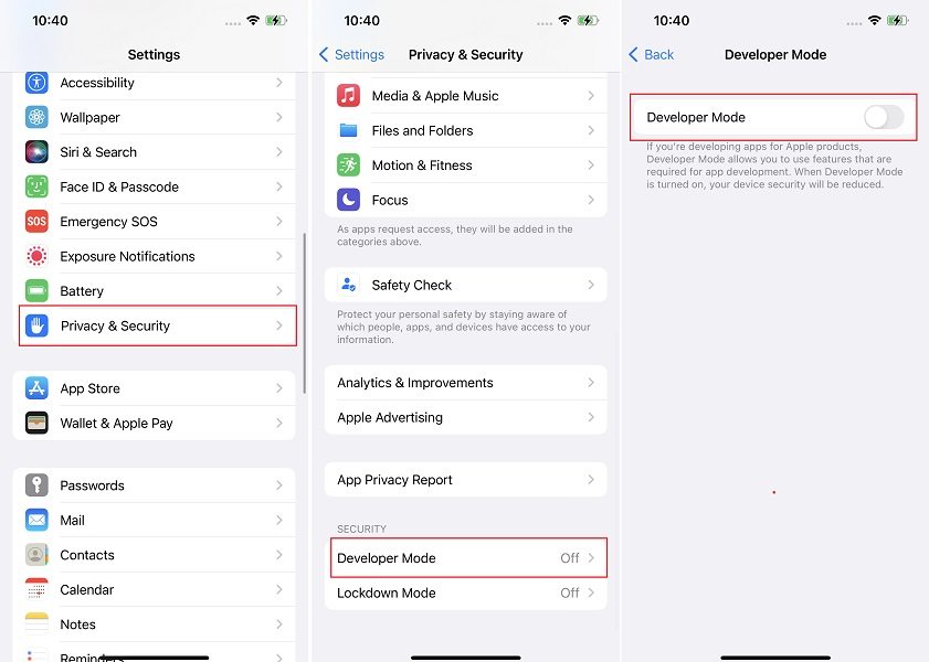 check developer mode option