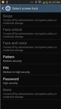 Bloqueo de pantalla de Samsung s4 deshabilitado por el administrador