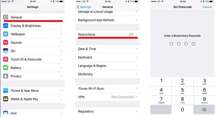 turn off restrictions on iphone