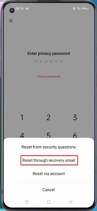 Restablecer la Contraseña de Privacidad de OPPO a través de un correo electrónico de recuperación