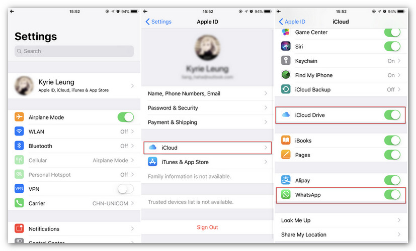Сделать резервное копирование WhatsApp при помощи iCloud