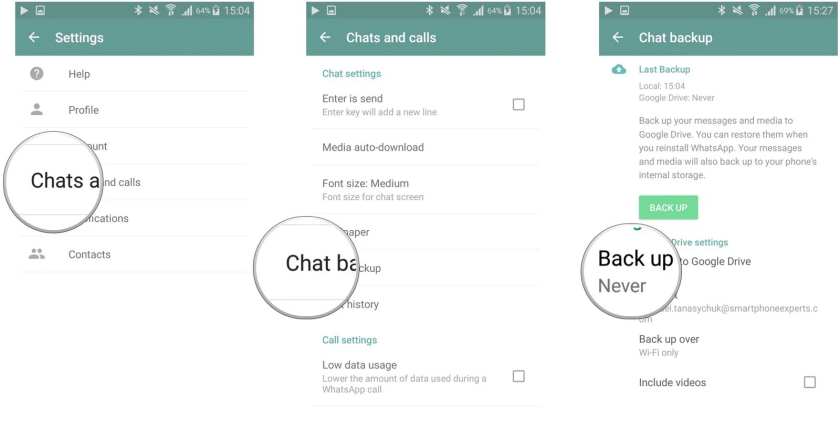 backup whatsapp chats on android