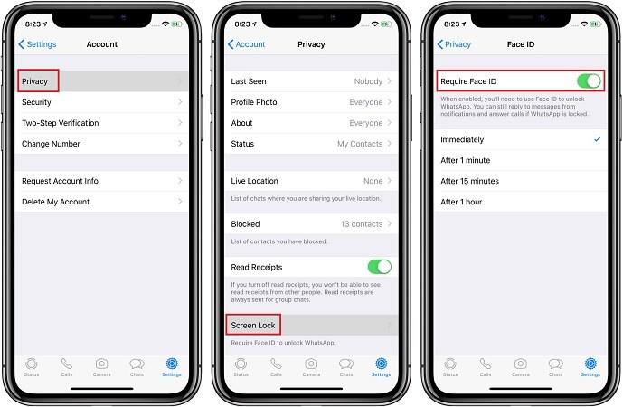 how to put face id on whatsapp