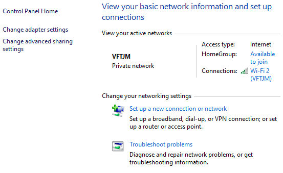 network sharing center